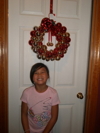 Kasen and her ornament wreath
